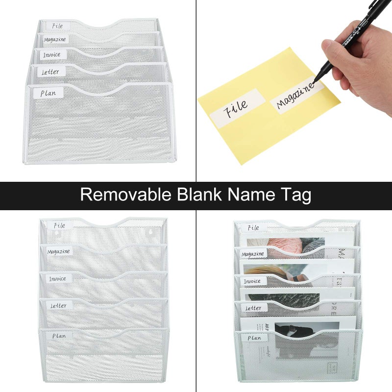 PAG Hanging Wall File Holder Mail Organizer Wall Mount Document Letter Rack, 5-Tier, White - Image 4